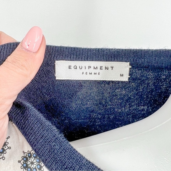 Equipment Femme “Roland” silk/wool navy/white sweater - Picture 4 of 7